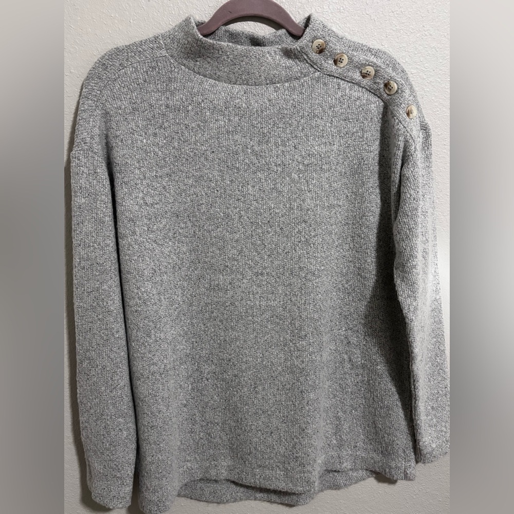 Loft gray sweater with button shoulder